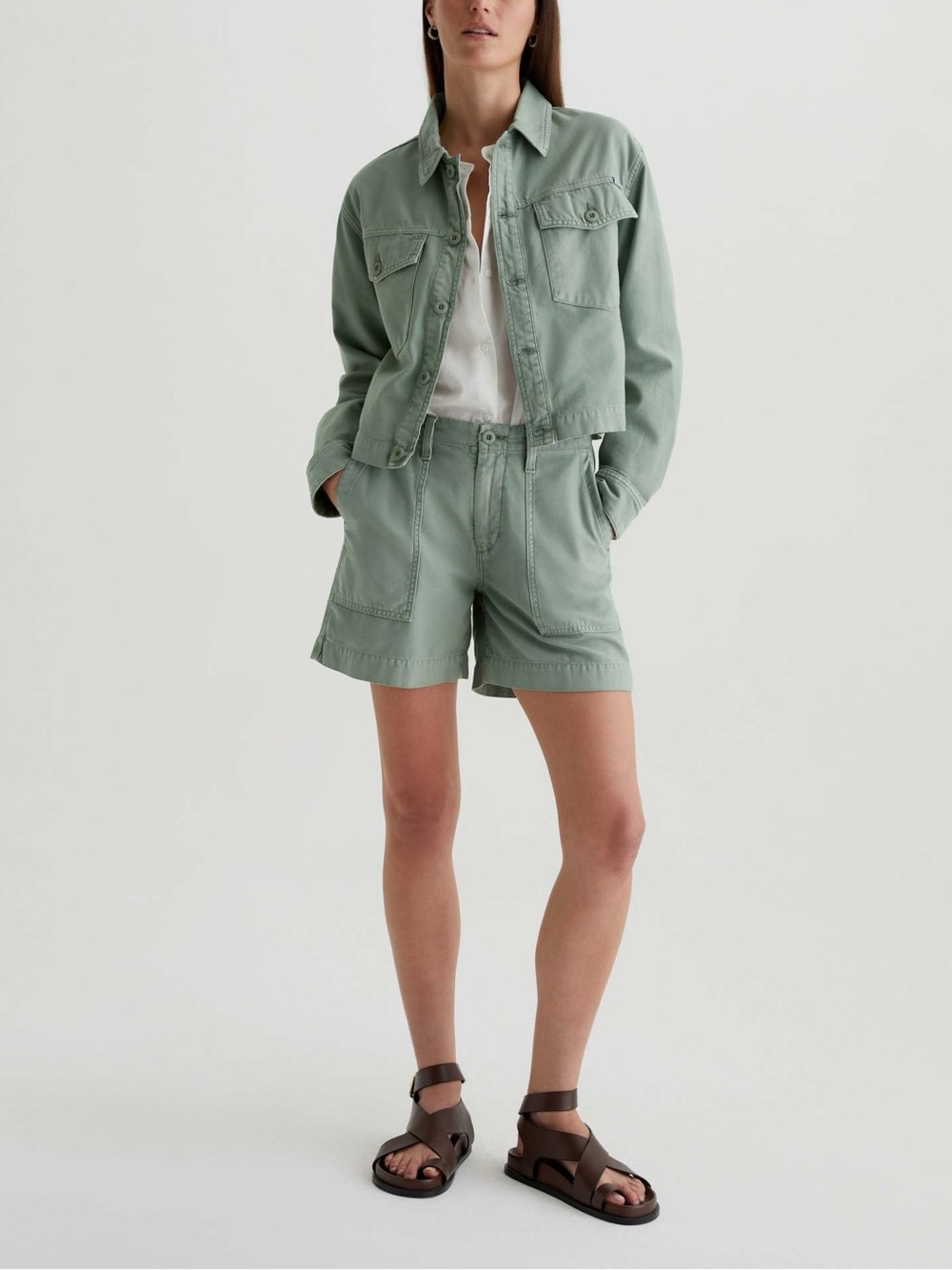Ag Adriano Goldschmied Rosa Cotton Twill Sage Green Utility Shorts